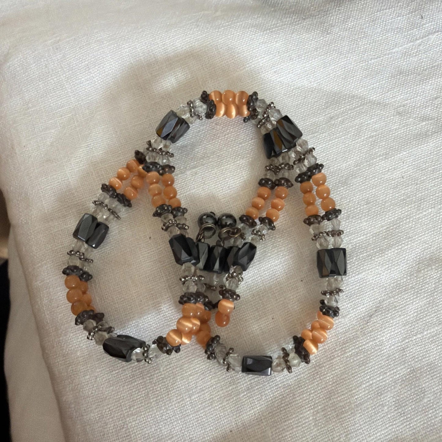 Long Magnetic Hematite & Pink Cats Eye Beaded Necklace Wrap Bracelet