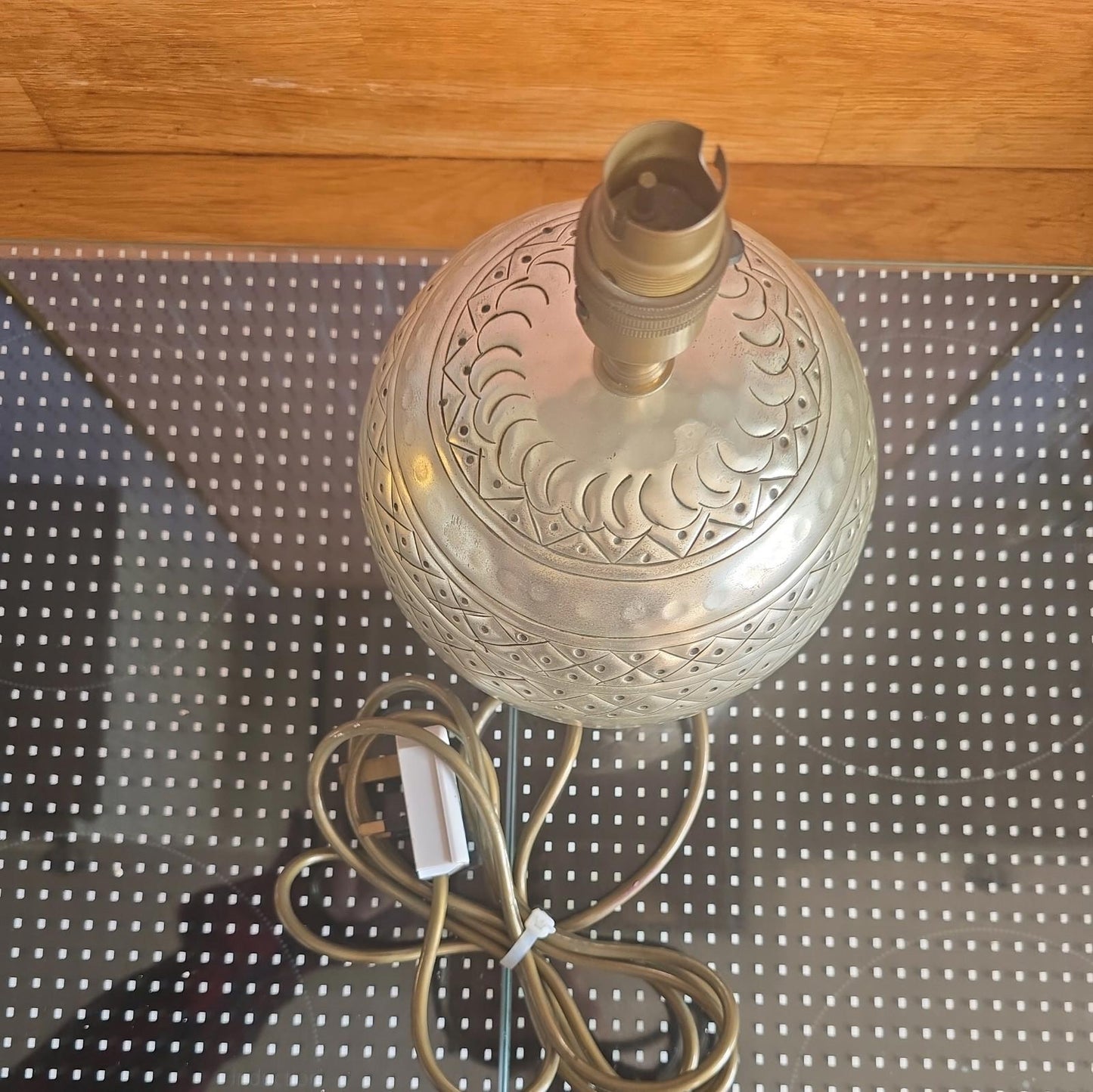 Vintage Sphere Lamp Brass Silver Table Light Mid Century 1970s (26cm)