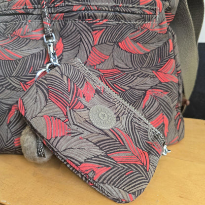 Kipling Bag with Monkey Charm Complete Set and Purse  Brown  and Coral Pattern