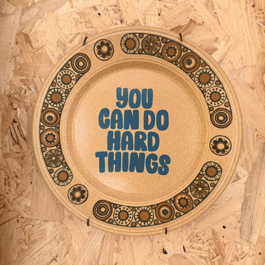 Vintage Plates With Slogan On ‘hard things ’, Handmade Unique UK Novelty