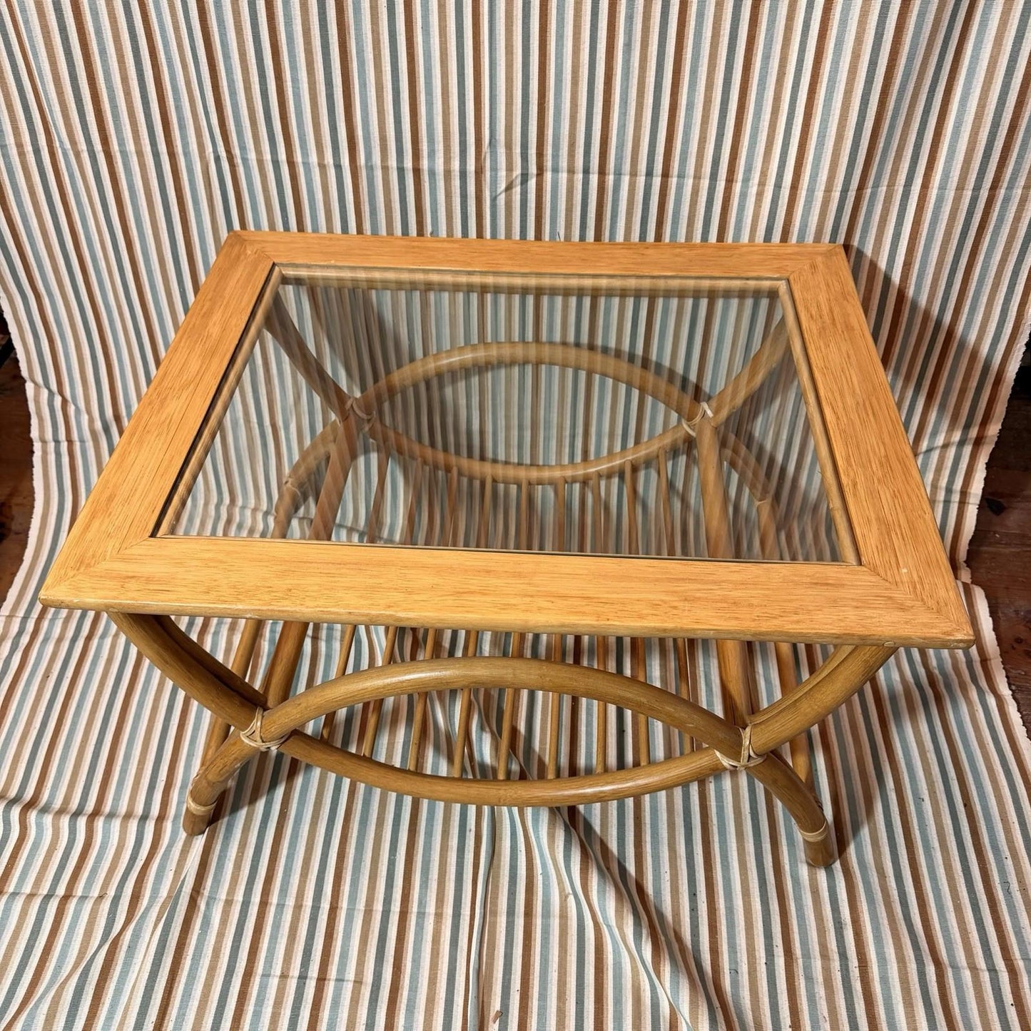 MCM Vintage Bamboo Coffee Table with Square Top and Glass 70s Retro Design