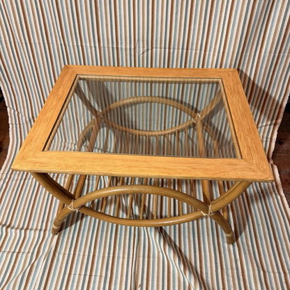 MCM Vintage Bamboo Coffee Table with Square Top and Glass 70s Retro Design