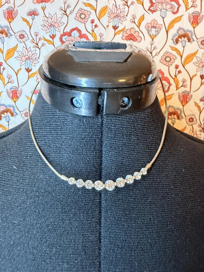 Vintage Costume Jewellery Necklace Metal with sparkle faux diamonds