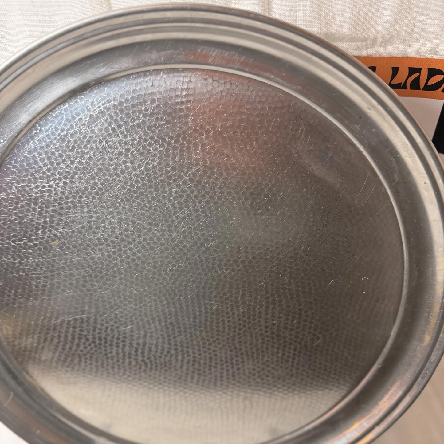 XL Vintage Chrome Hammered Tray MCM Retro Serving Tray Silver Tone round