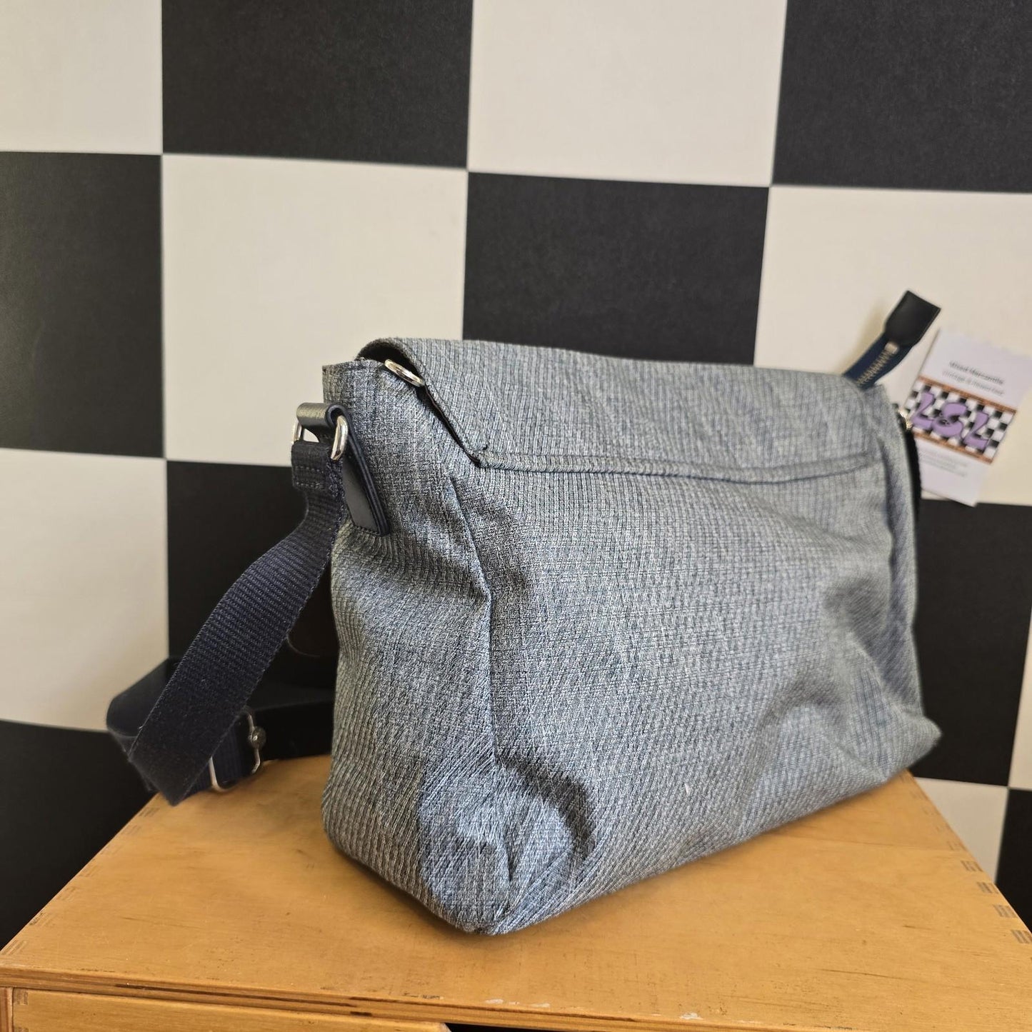 👜KIPLING “Luxeable” Premium Canvas Jean Blue Crossbody Bag, Medium Satchel