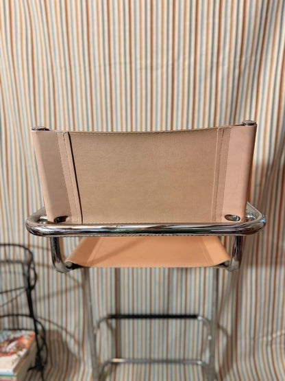 Vintage Tubular Chrome Leather Bar Stool Mart Stam Bauhaus Style, Italian MCM