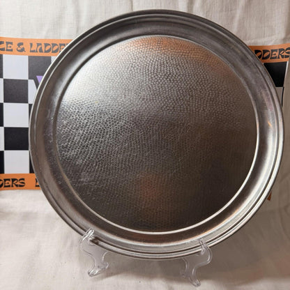 XL Vintage Chrome Hammered Tray MCM Retro Serving Tray Silver Tone round