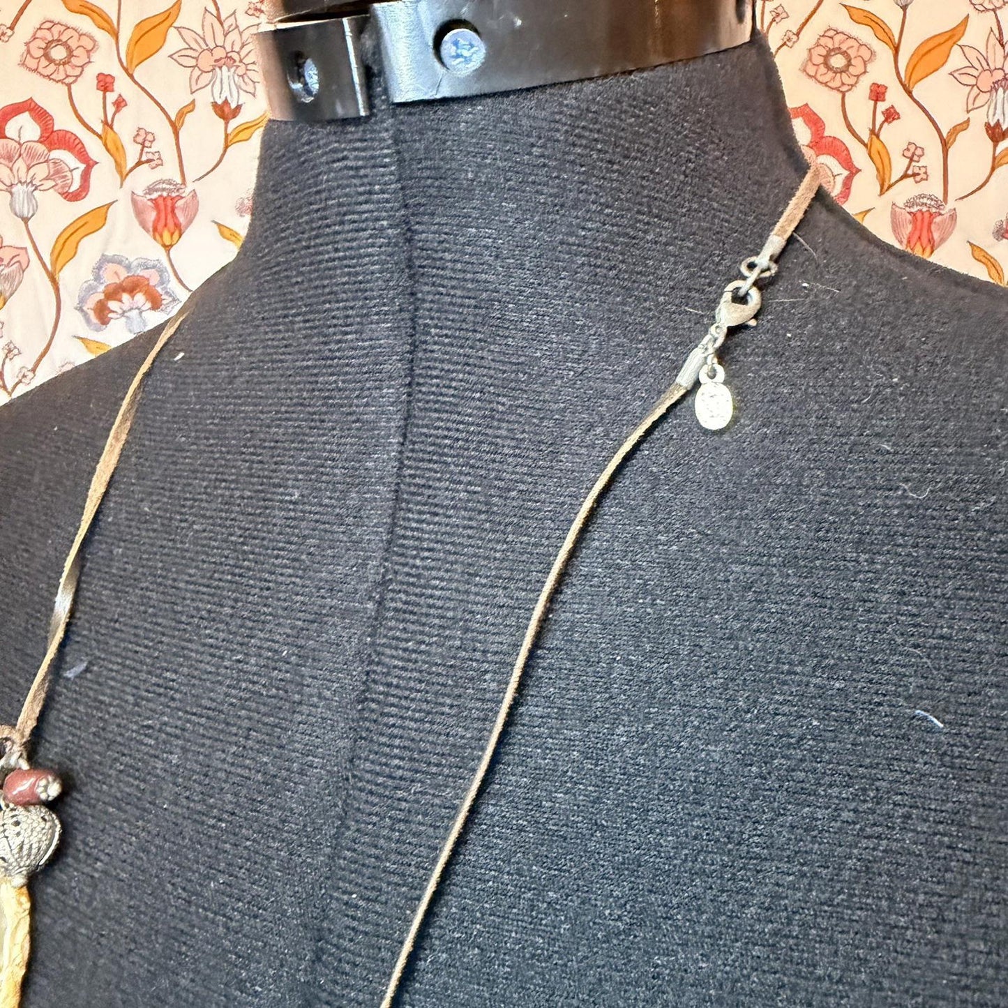 pendant necklace on leather  string 90s y2k style crystal slice