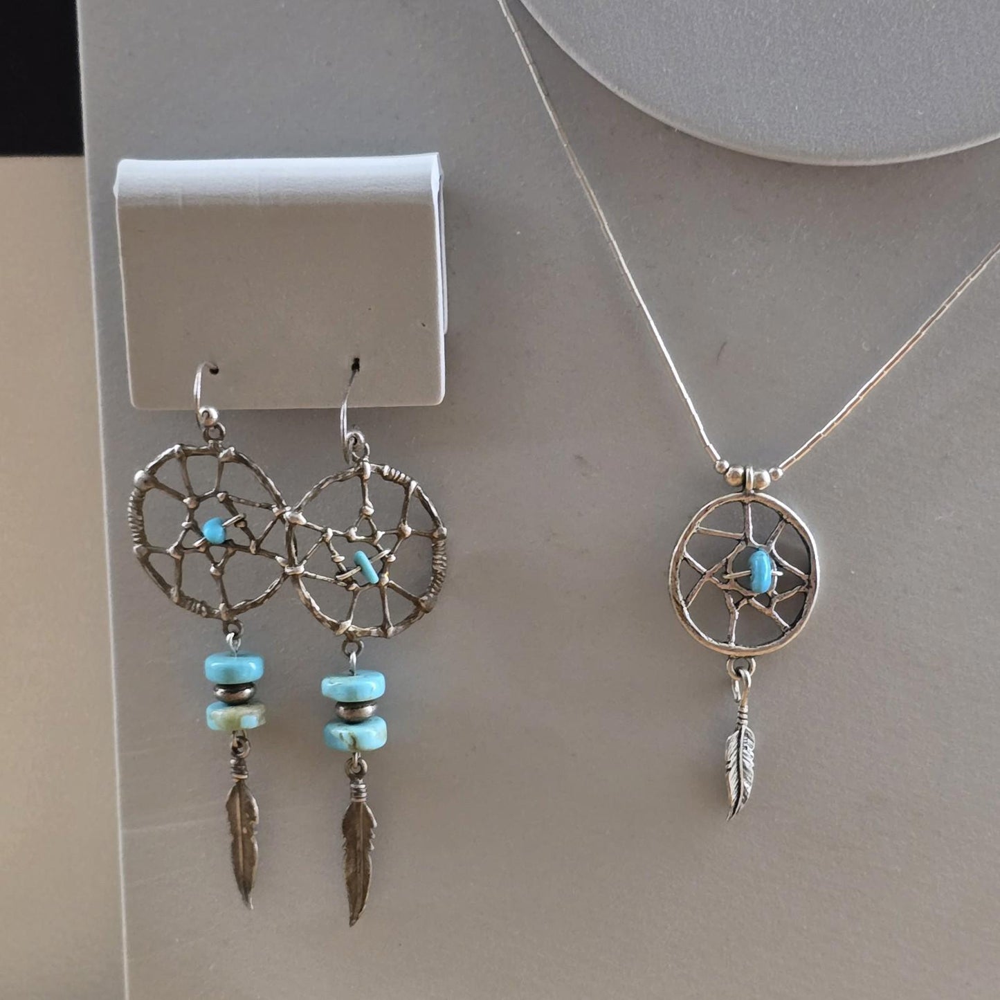 Dream Catcher Sterling Silver Turquoise 18" American Chain Necklace Vintage