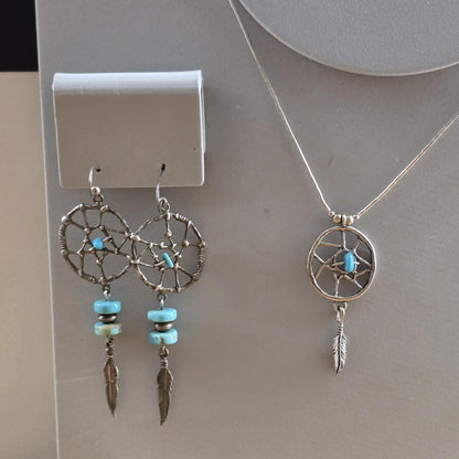 Dream Catcher Sterling Silver Turquoise 18" American Chain Necklace Vintage