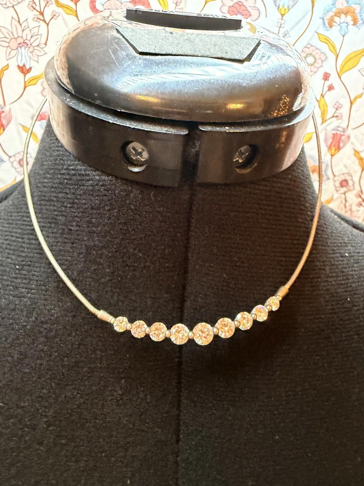 Vintage Costume Jewellery Necklace Metal with sparkle faux diamonds