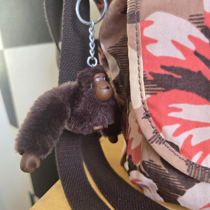 Kipling Brown Floral Crossbody Bag with Monkey Keyring 17” X 11” Ex Con