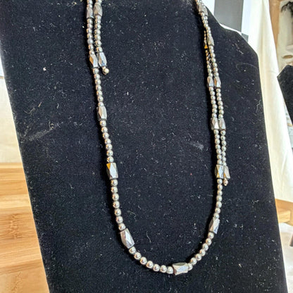Long Magnetic Hematite & Pink Cats Eye Beaded Necklace Wrap Bracelet