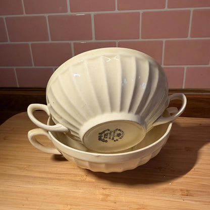 Crown Ducal Ribbed Soup Bowl Pair Art Deco Antique Cream early english rare