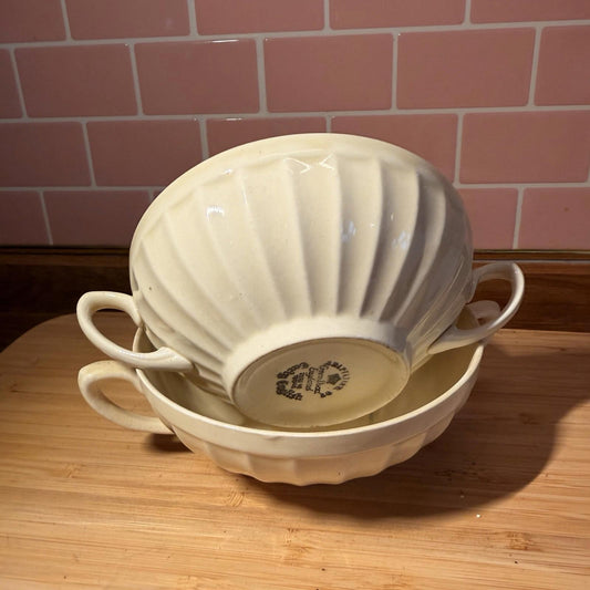 Crown Ducal Ribbed Soup Bowl Pair Art Deco Antique Cream early english rare