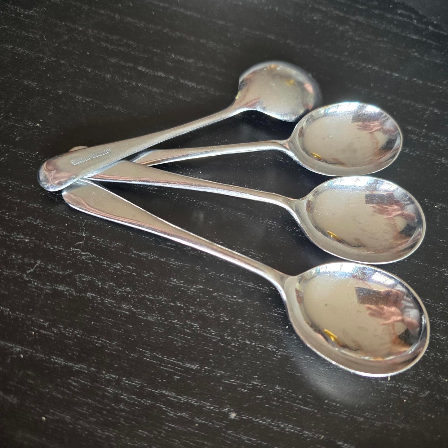 Set of 4 Vintage International Silver CHROME PLATED SOUP Stainless Steel Spoons