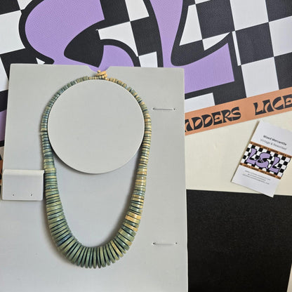 Vintage Wooden Disc Necklace Turquoise Jewellery Boho Hippie