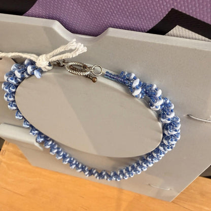 Vintage Handmade Twist Beaded Necklace Blue White