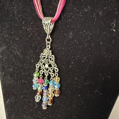 Vintage Costume Jewellery Necklace Beaded Design gorgeous y2k pink ribbon