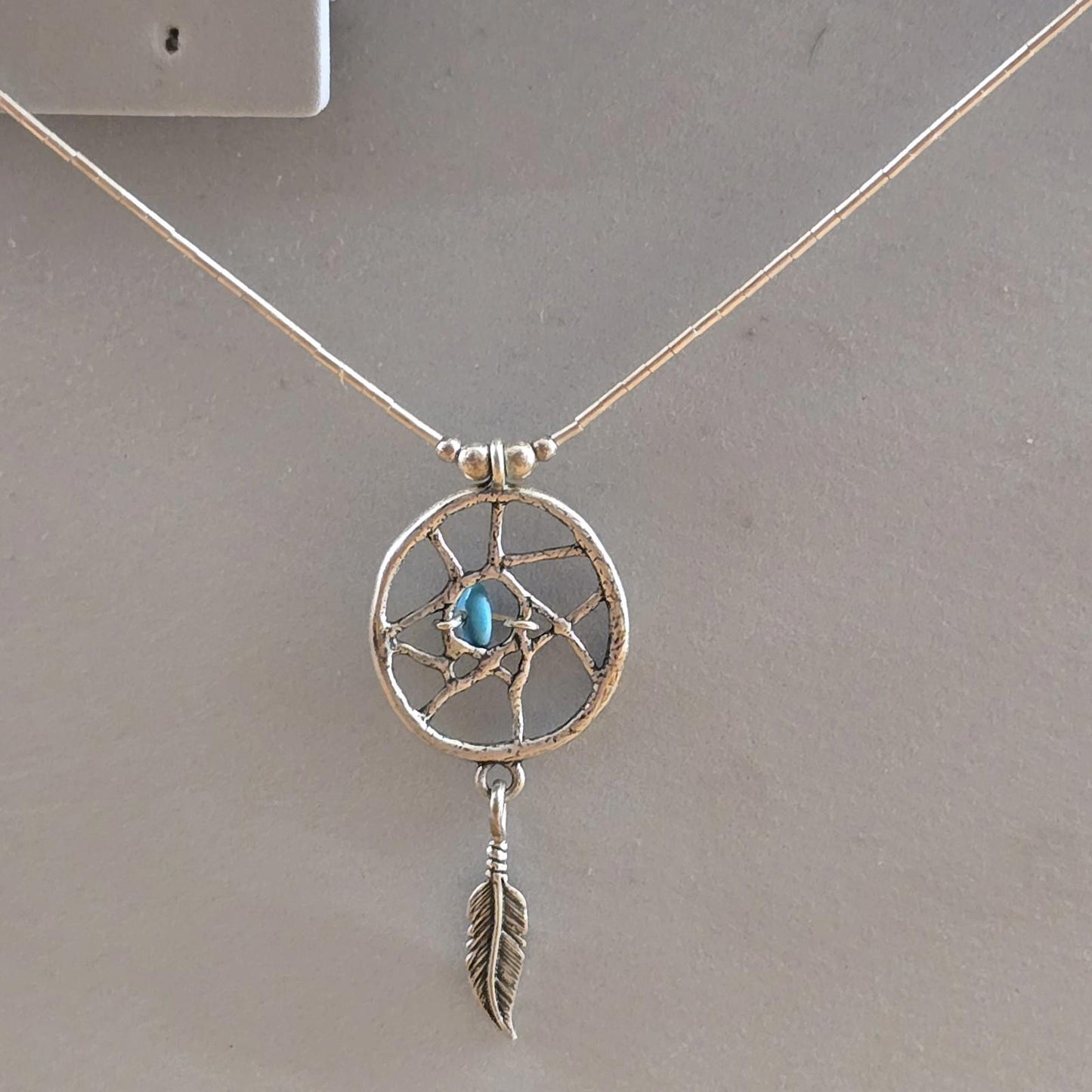 Dream Catcher Sterling Silver Turquoise 18" American Chain Necklace Vintage