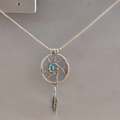 Dream Catcher Sterling Silver Turquoise 18" American Chain Necklace Vintage