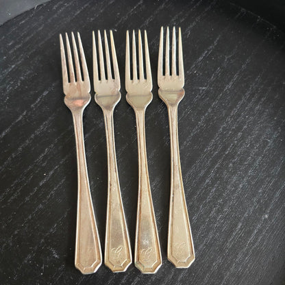 Set of 4 Vintage Silver plated Forks with Monogram EPNS