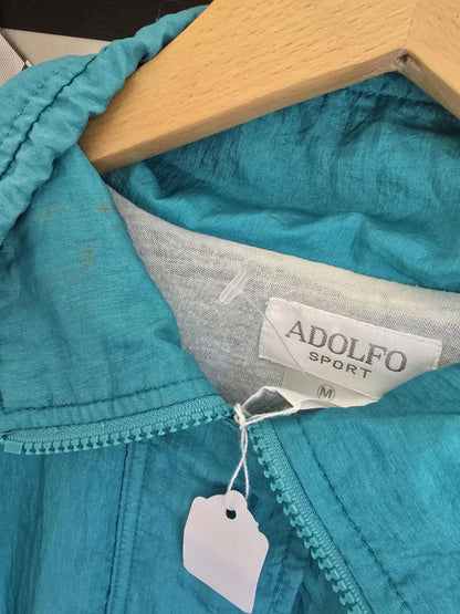 ADOLFO Blue Windbreaker Retro Vintage Jacket Ties And Cotton Lining Slight Mark