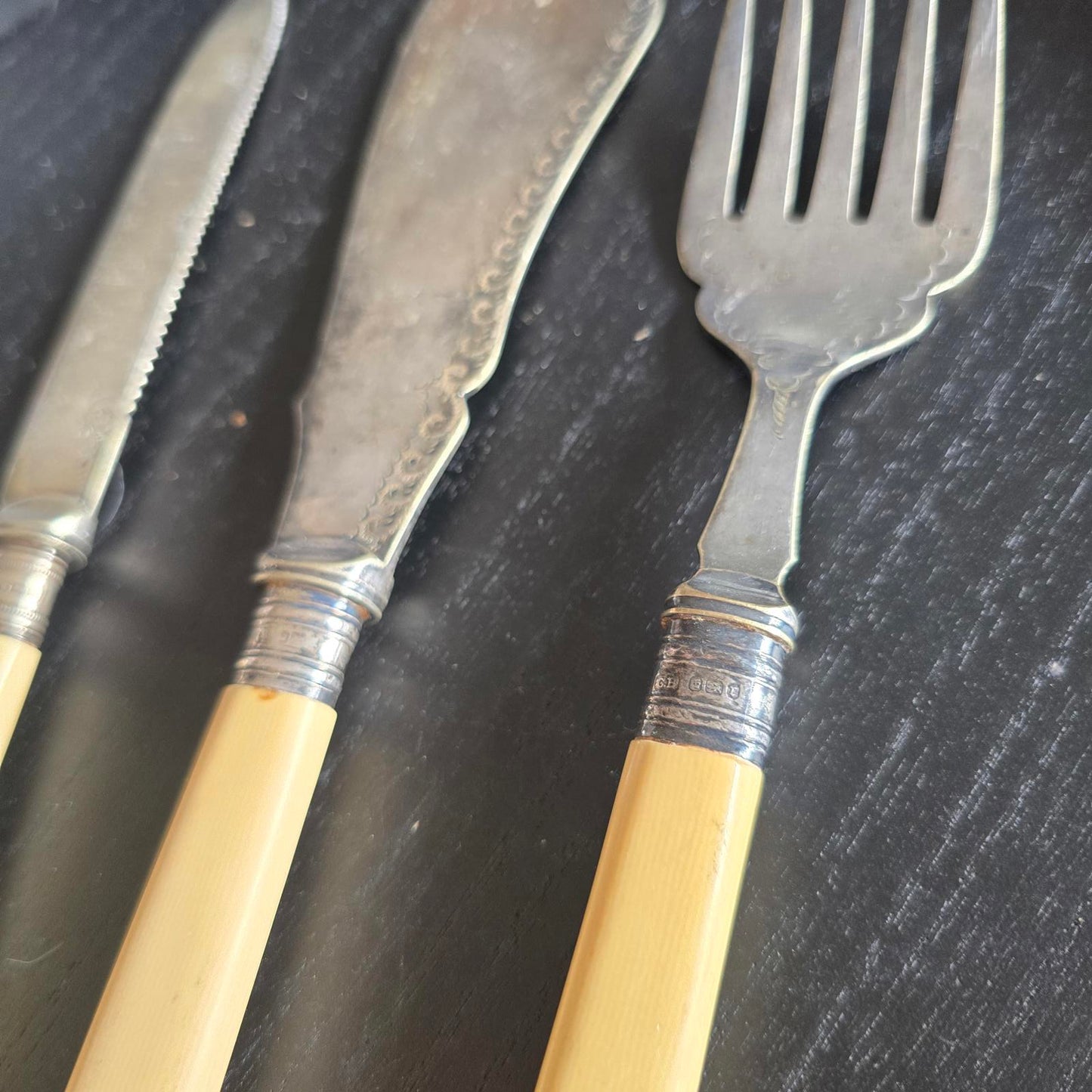 Vintage Cutlery Set with Yellow Handles Real Silver AND Epsn - 3 Pieces