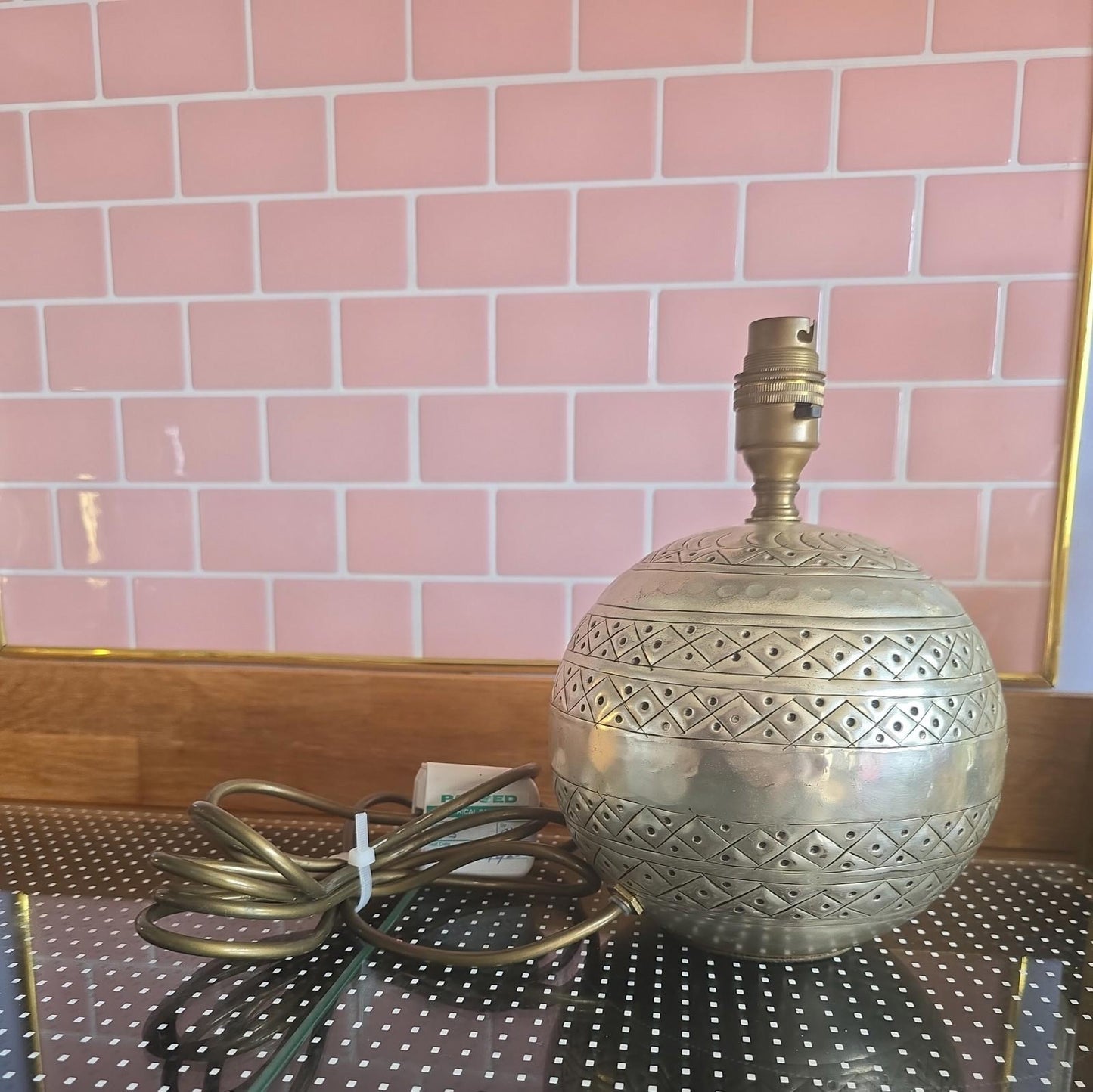 Vintage Sphere Lamp Brass Silver Table Light Mid Century 1970s (26cm)