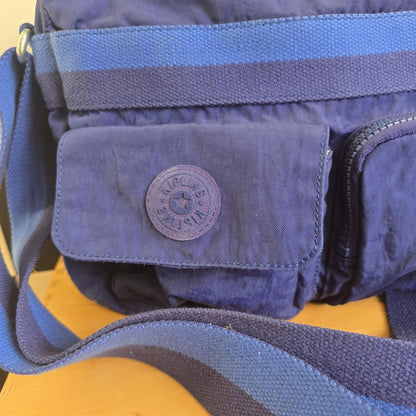 Woman’s Blue Kipling Shoulder Bag With Cross Body Strap Great Condition