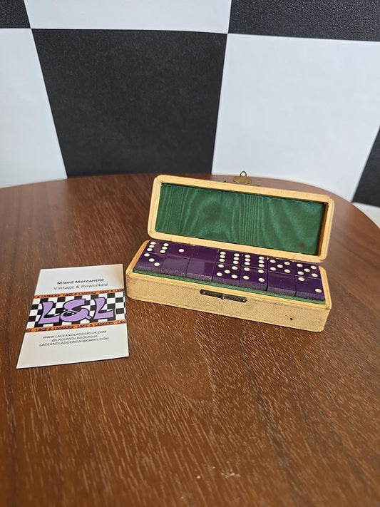 Vintage Dominoes Set in Faux Leather Mini Briefcase Classic Family