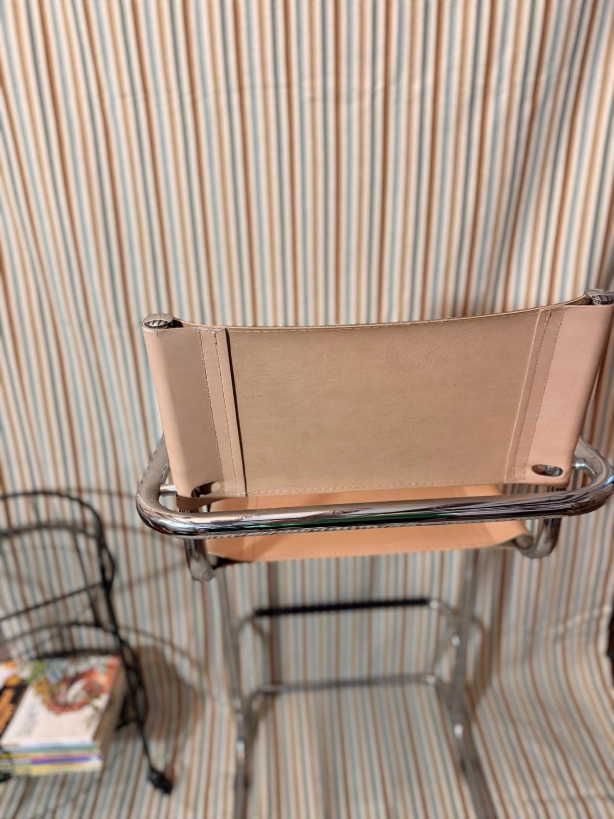 Vintage Tubular Chrome Leather Bar Stool Mart Stam Bauhaus Style, Italian MCM