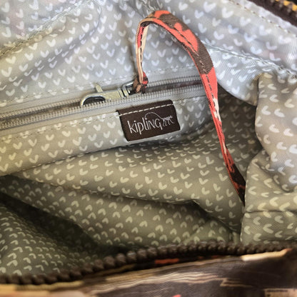 Kipling Brown Floral Crossbody Bag with Monkey Keyring 17” X 11” Ex Con