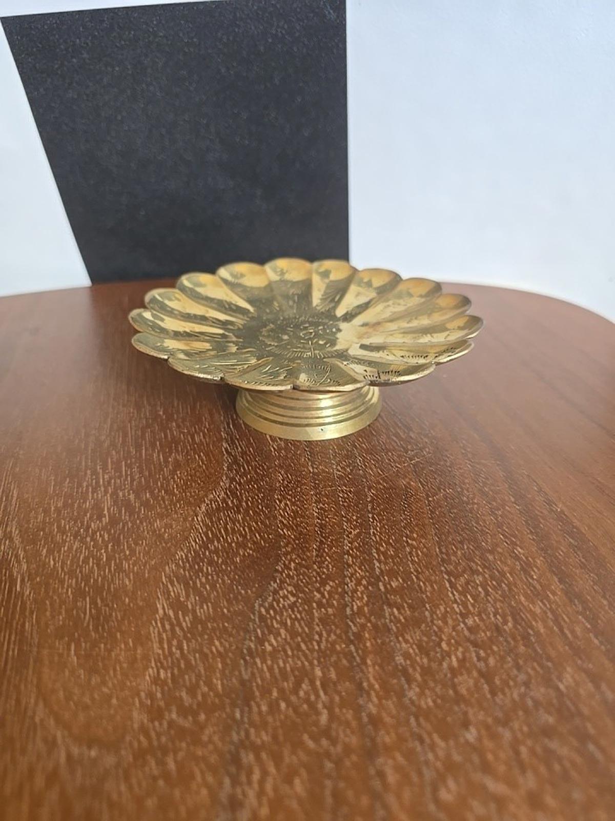 Vintage Brass Pedestal, Fluted, Scalloped Trinket Dish, India