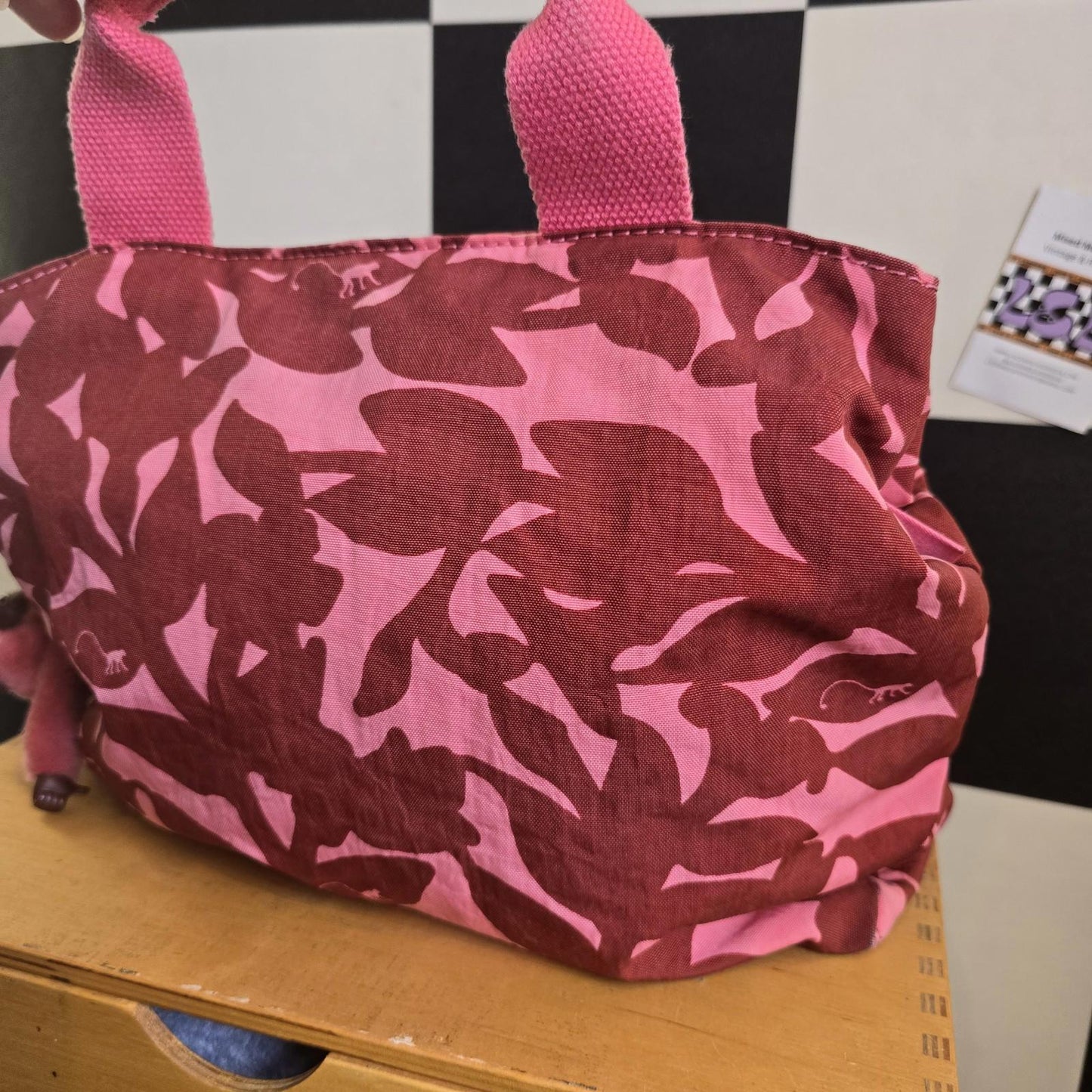 Kipling Floral Cross Body Handbag And Monkey Grey , red Leaves Pink Flowers