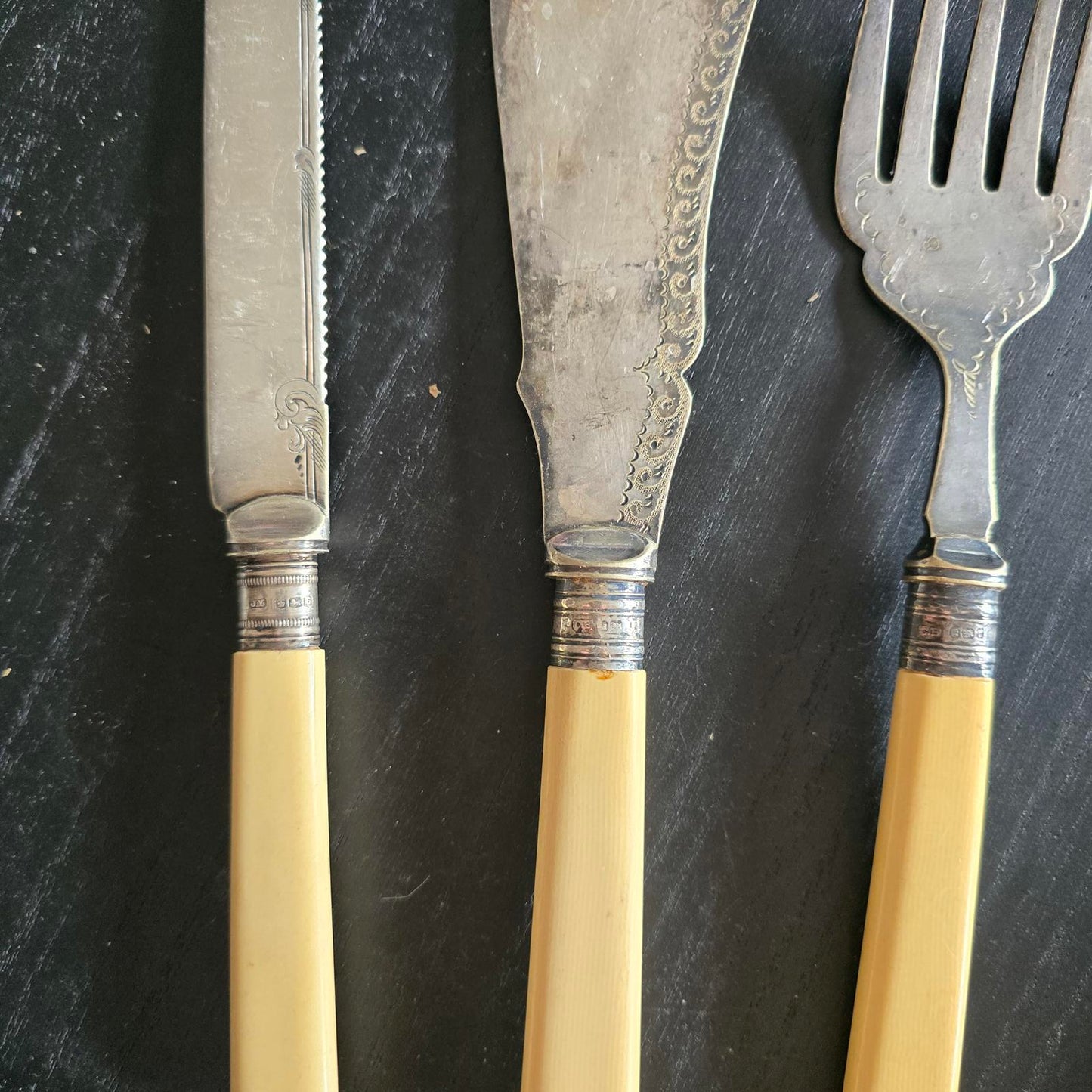 Vintage Cutlery Set with Yellow Handles Real Silver AND Epsn - 3 Pieces