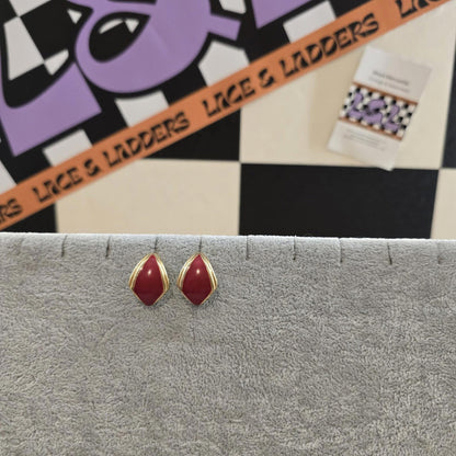 1980s Vintage Gold and Red Statement Earrings Costume Jewellery