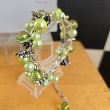 Vintage Green Y2k Multi Charm Bracelet Costume Jewellery Silver Tone