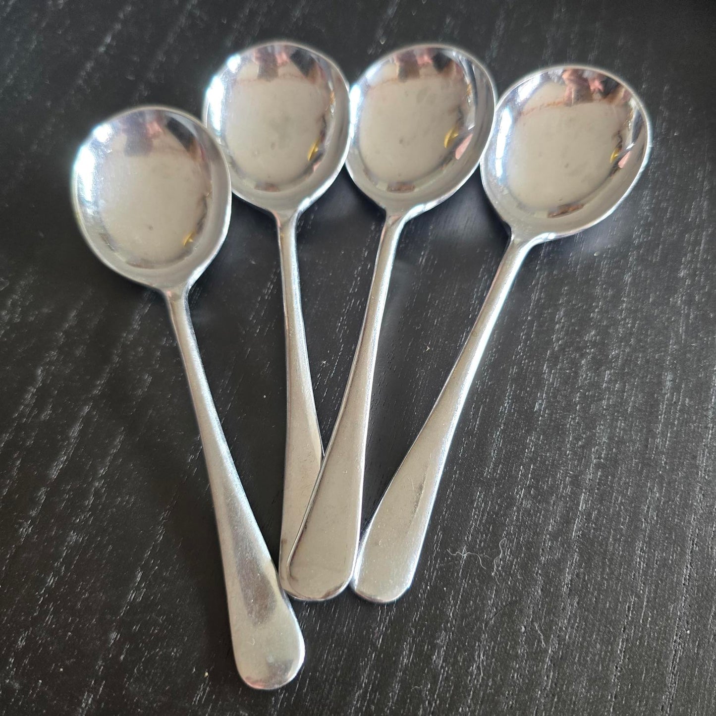 Set of 4 Vintage International Silver CHROME PLATED SOUP Stainless Steel Spoons