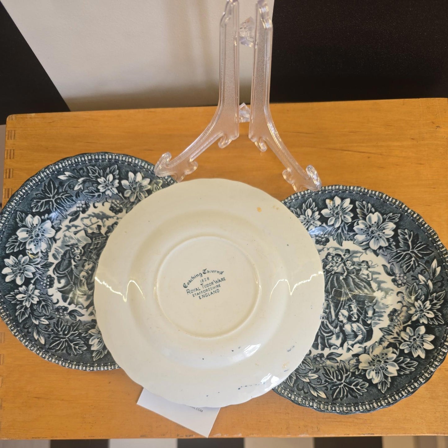 3 Royal Tudor Ware - Coaching Taverns - Blue (1828) 6 1/4" Bread & Butter Plates