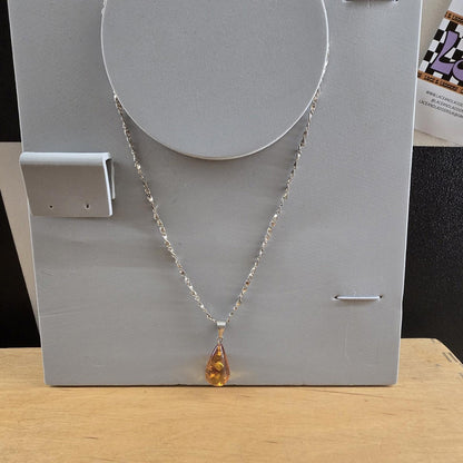 Zoria Baltic Amber-Pendant-Cognac Colour-925 Sterling Silver chain vintage