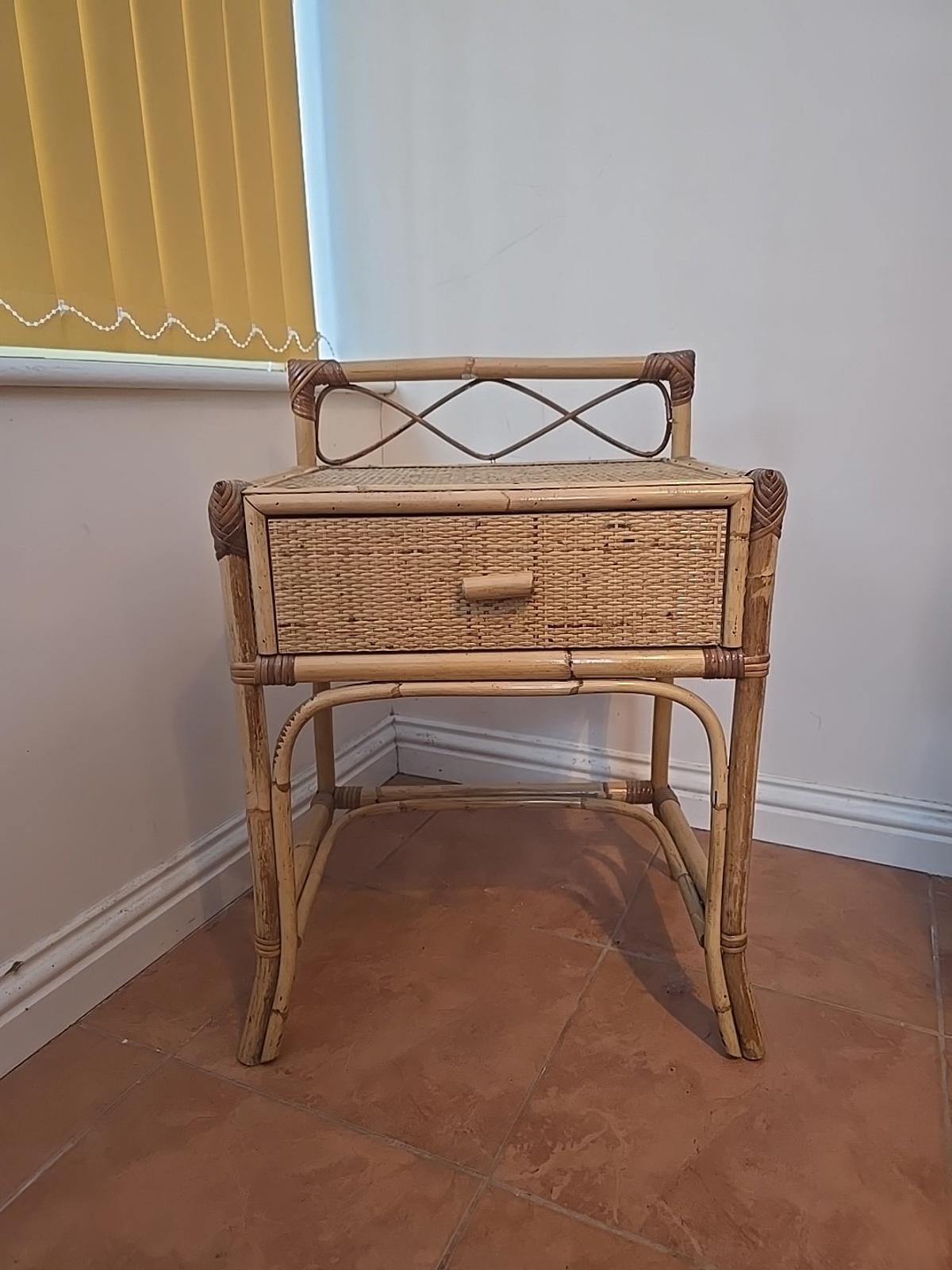 Bamboo Single Drawer Side Table Vintage