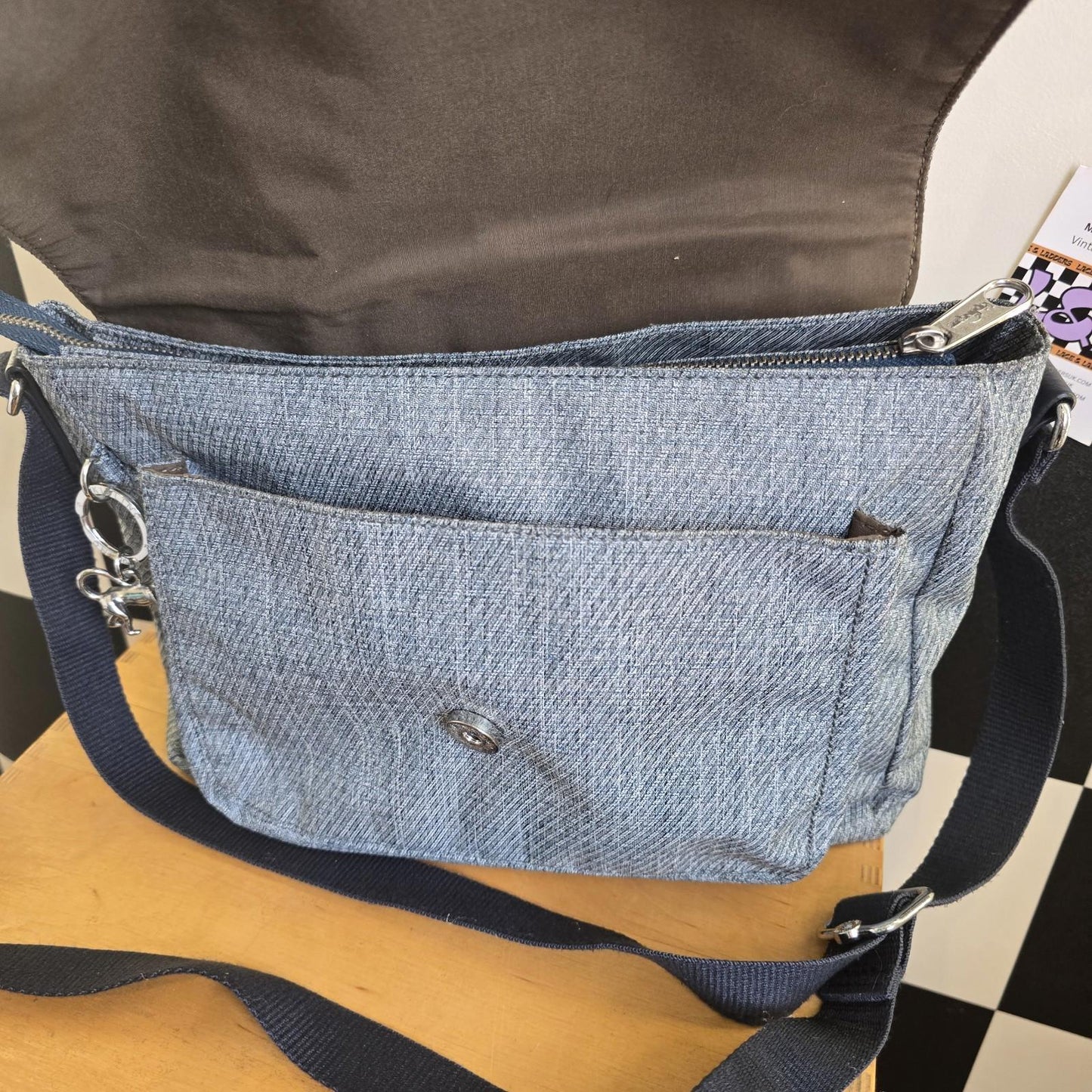 👜KIPLING “Luxeable” Premium Canvas Jean Blue Crossbody Bag, Medium Satchel