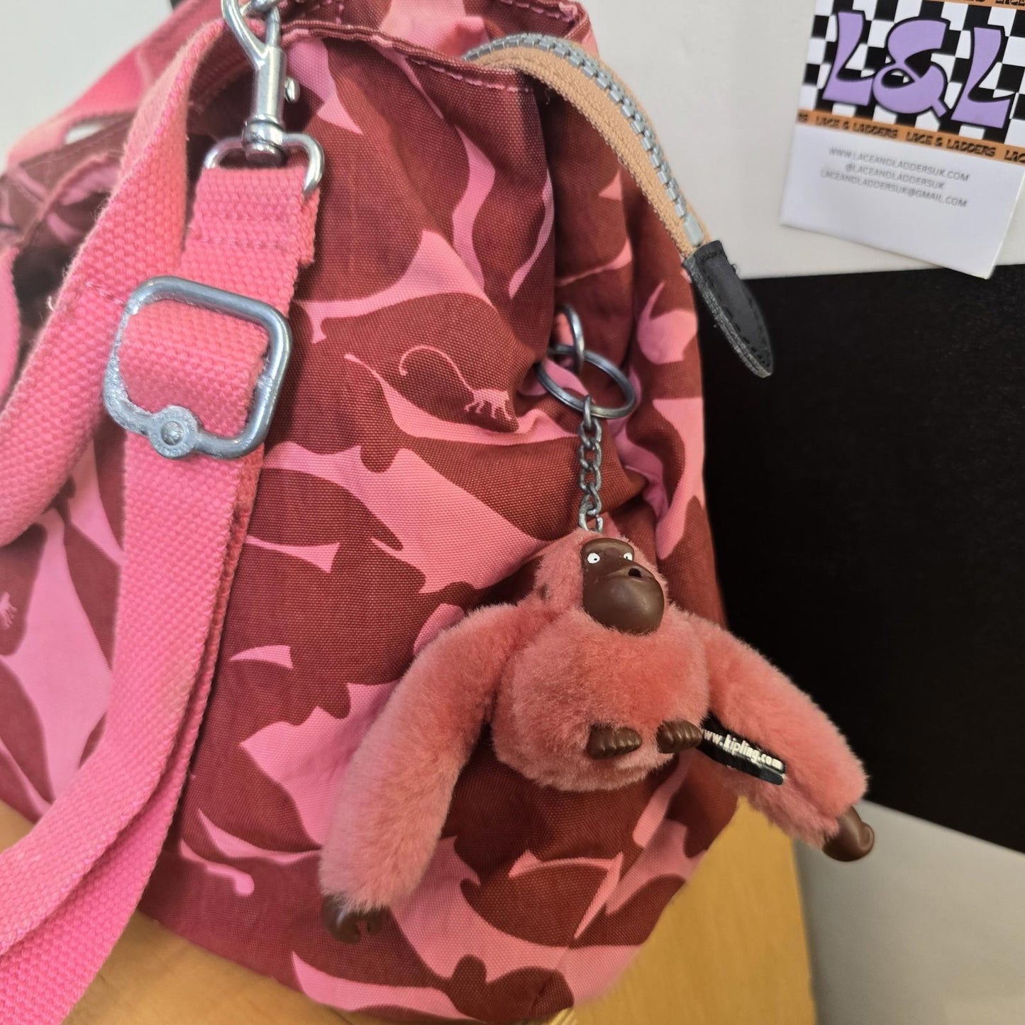 Kipling Floral Cross Body Handbag And Monkey Grey , red Leaves Pink Flowers