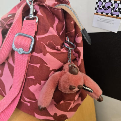 Kipling Floral Cross Body Handbag And Monkey Grey , red Leaves Pink Flowers