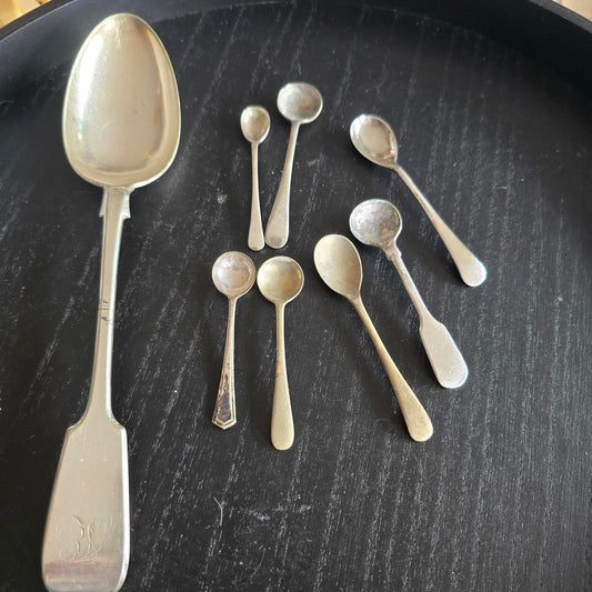 7 Vintage Silver plated epns TINY cute Spoons LARGE NOT INCLUDED