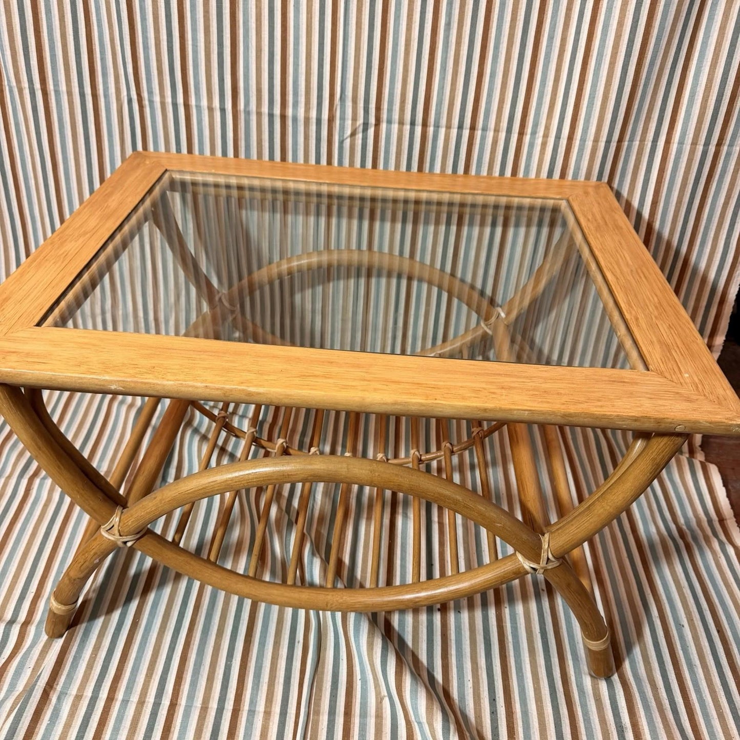 MCM Vintage Bamboo Coffee Table with Square Top and Glass 70s Retro Design