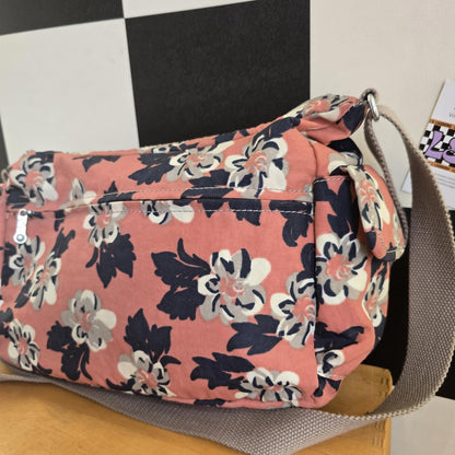 Kipling Cross Body Bag Peach Black Flowers Large With Monkey extra pockets