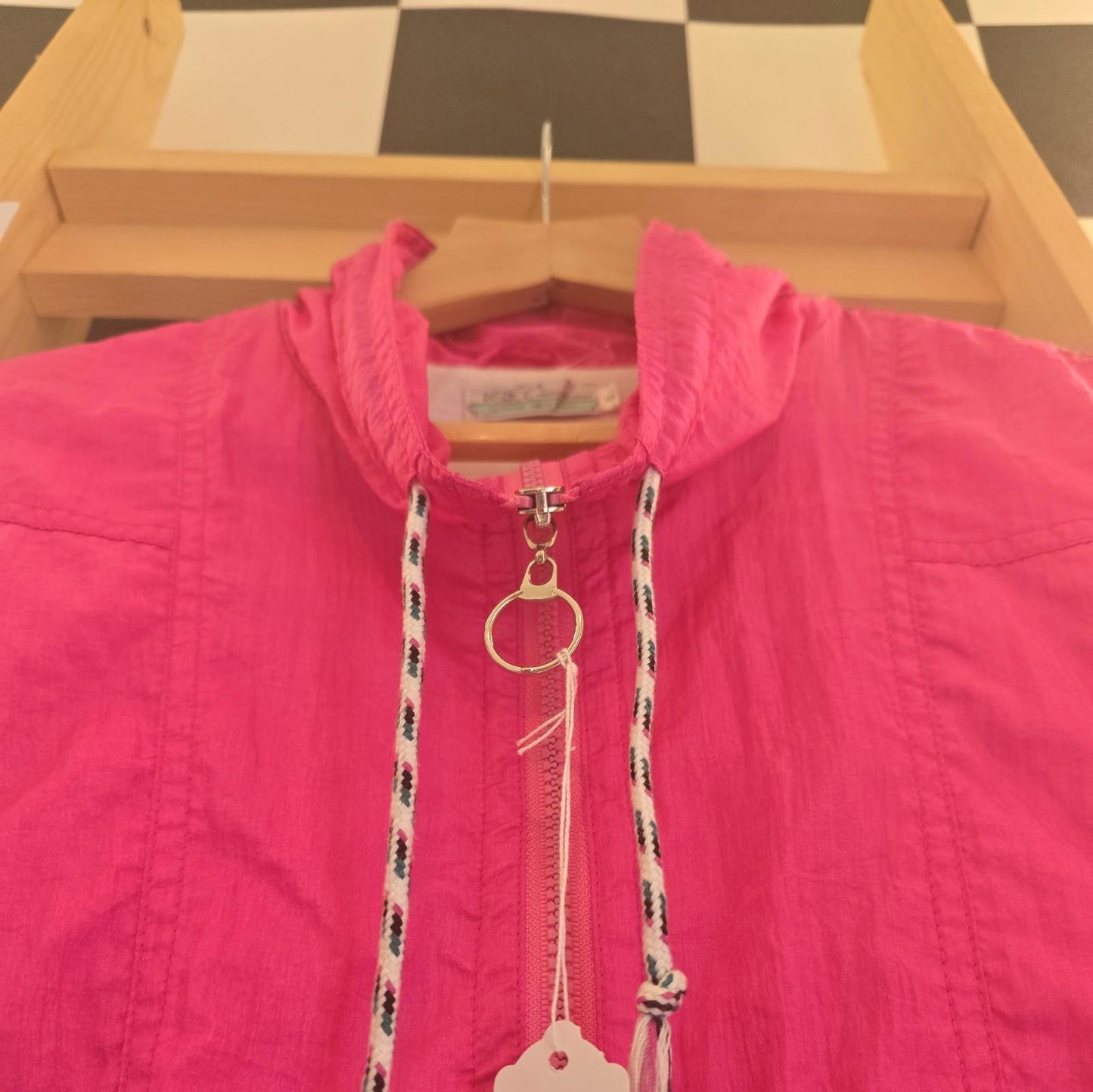 Lucy Women's Size XL Lightweight Jacket Hooded Deep Pink Ruffled Trim Full Zip