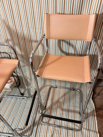 Vintage Tubular Chrome Leather Bar Stool Mart Stam Bauhaus Style, Italian MCM